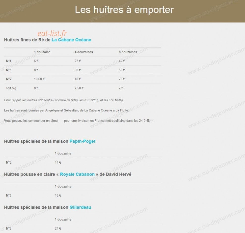 Carte et menu de Le Tout du Cru à Saint Martin de Re — Les huîtres à emporter