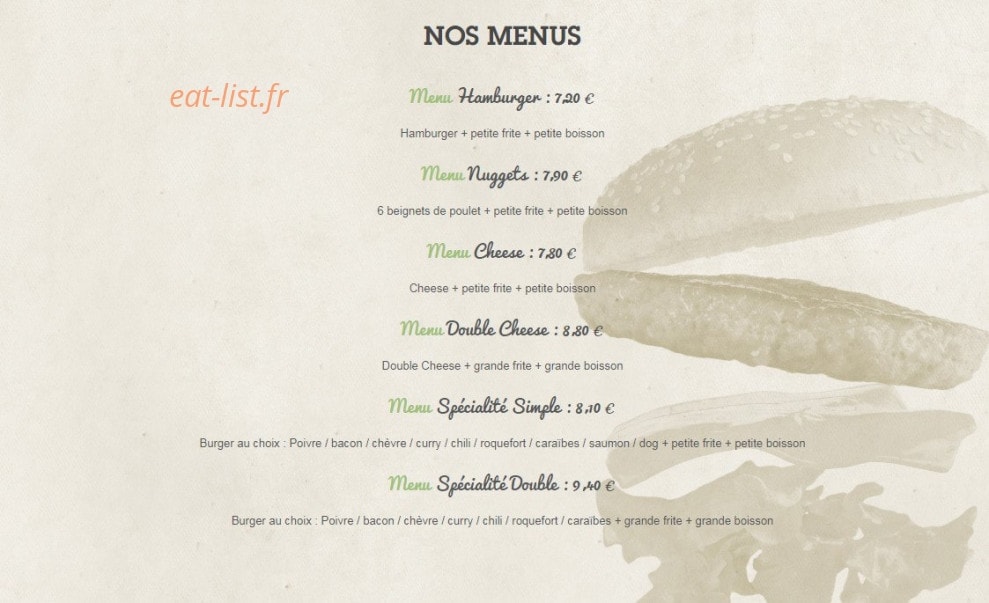 Beach Burger — carte page 1
