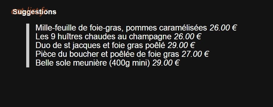 Carte et menu de Le Flandre à Saint Palais sur Mer — Suggestions