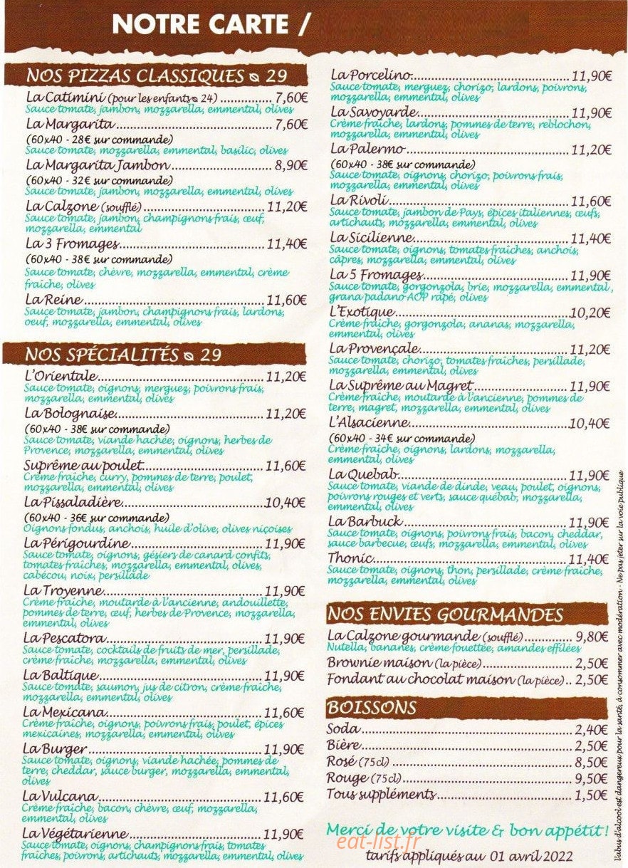 Pizza Maison Fouillé — carte page 1