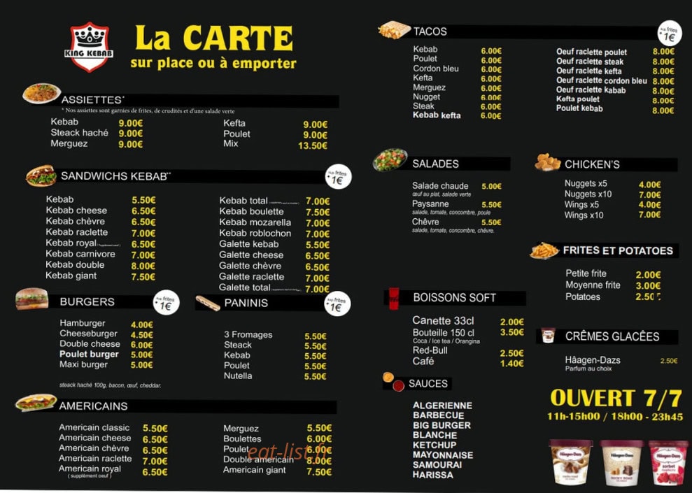 King kebab — carte page 1