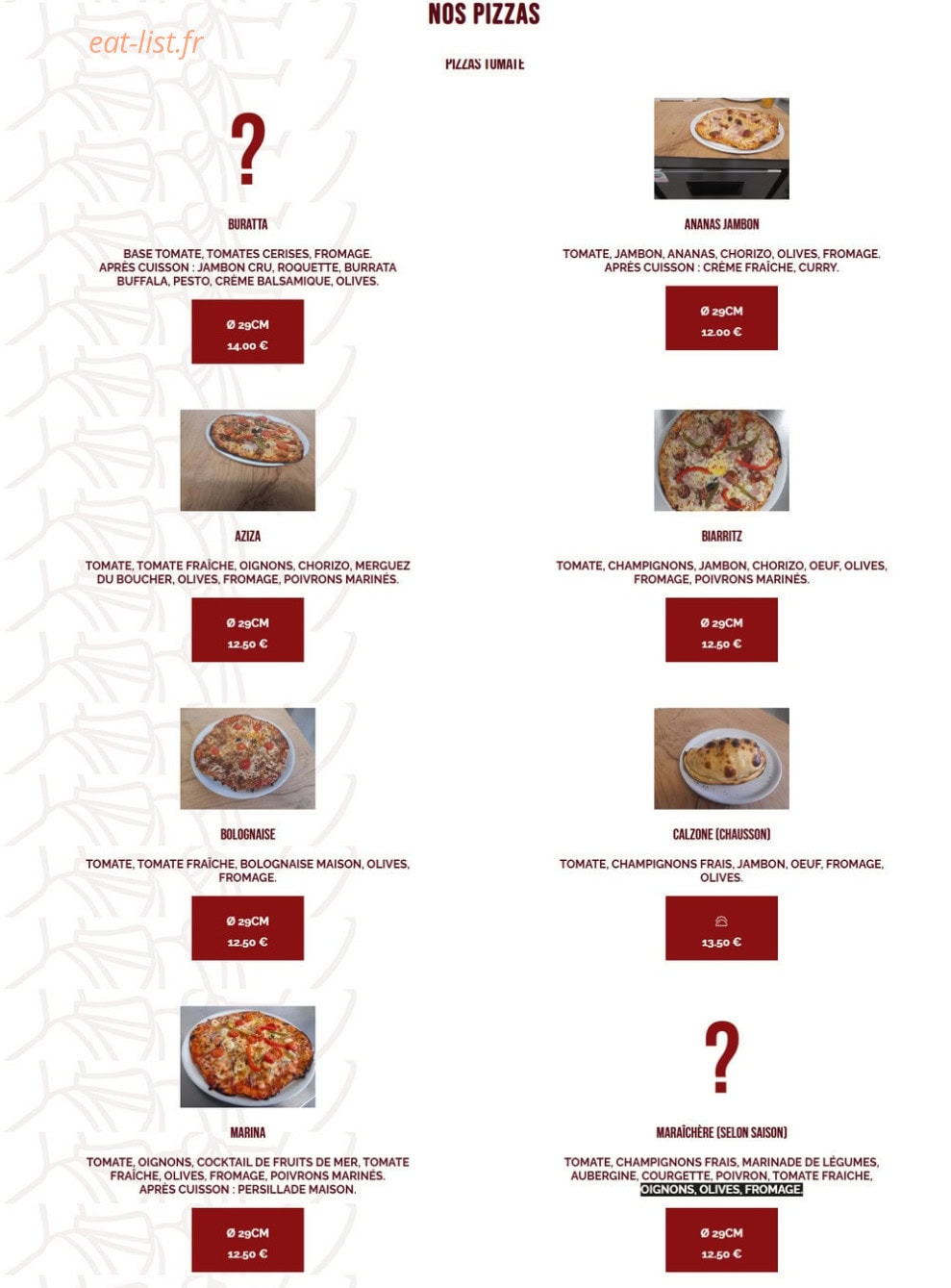 Azzurra Pizz — carte page 1