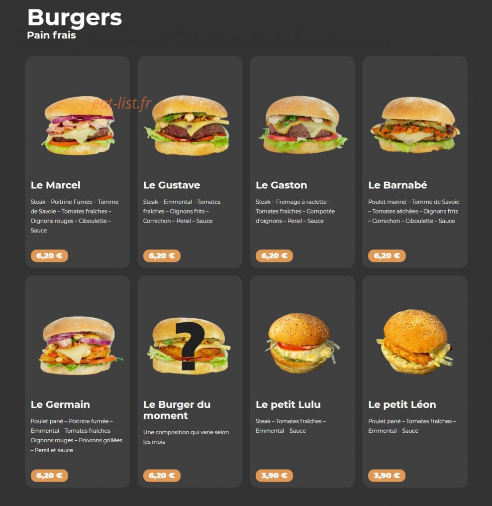 Côté Burger — carte page 1