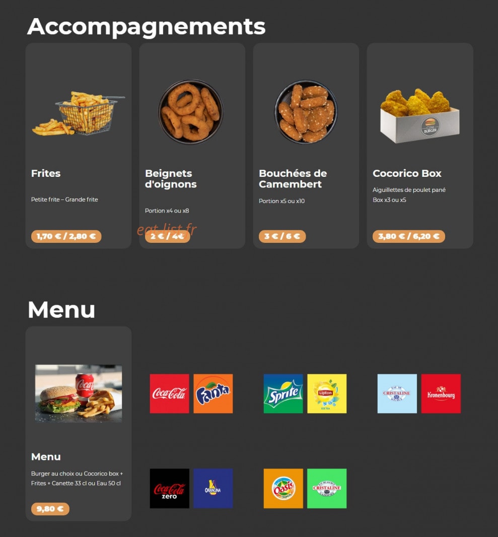 Côté Burger — carte page 3