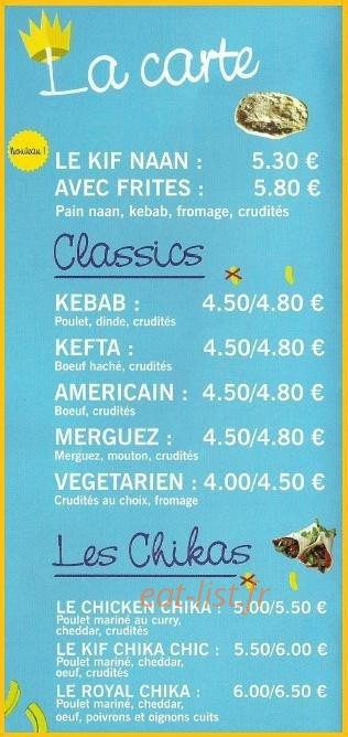 Kif Kebab — carte page 1