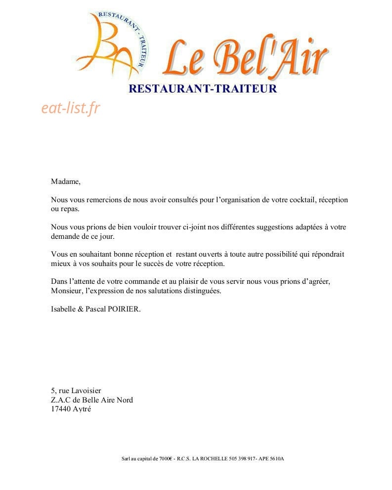 Le Bel'air — carte page 1