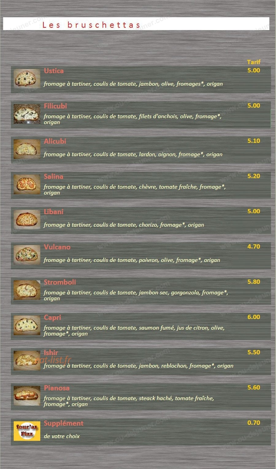 Four'As Pizz — carte page 6