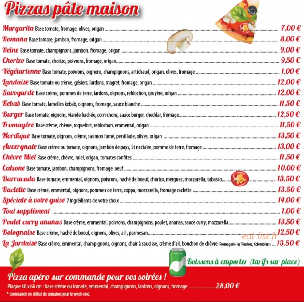 Le Chalet à Pizza — carte page 1