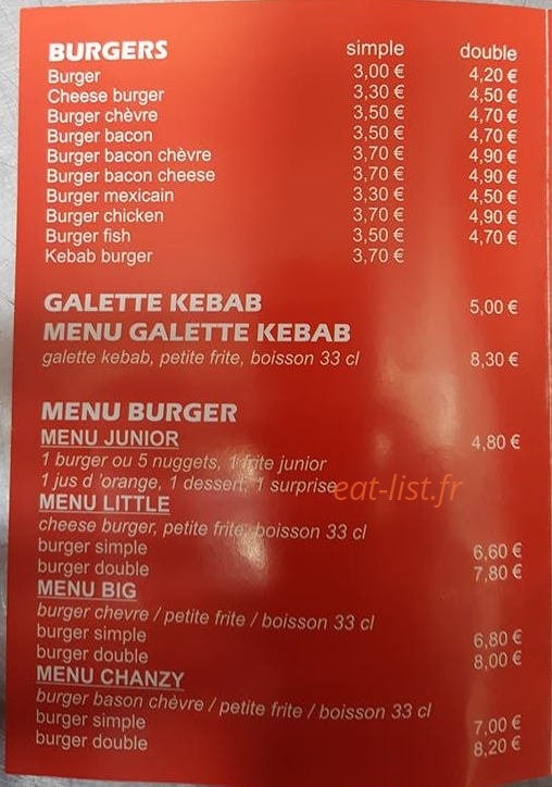 Little Big Burger — carte page 1
