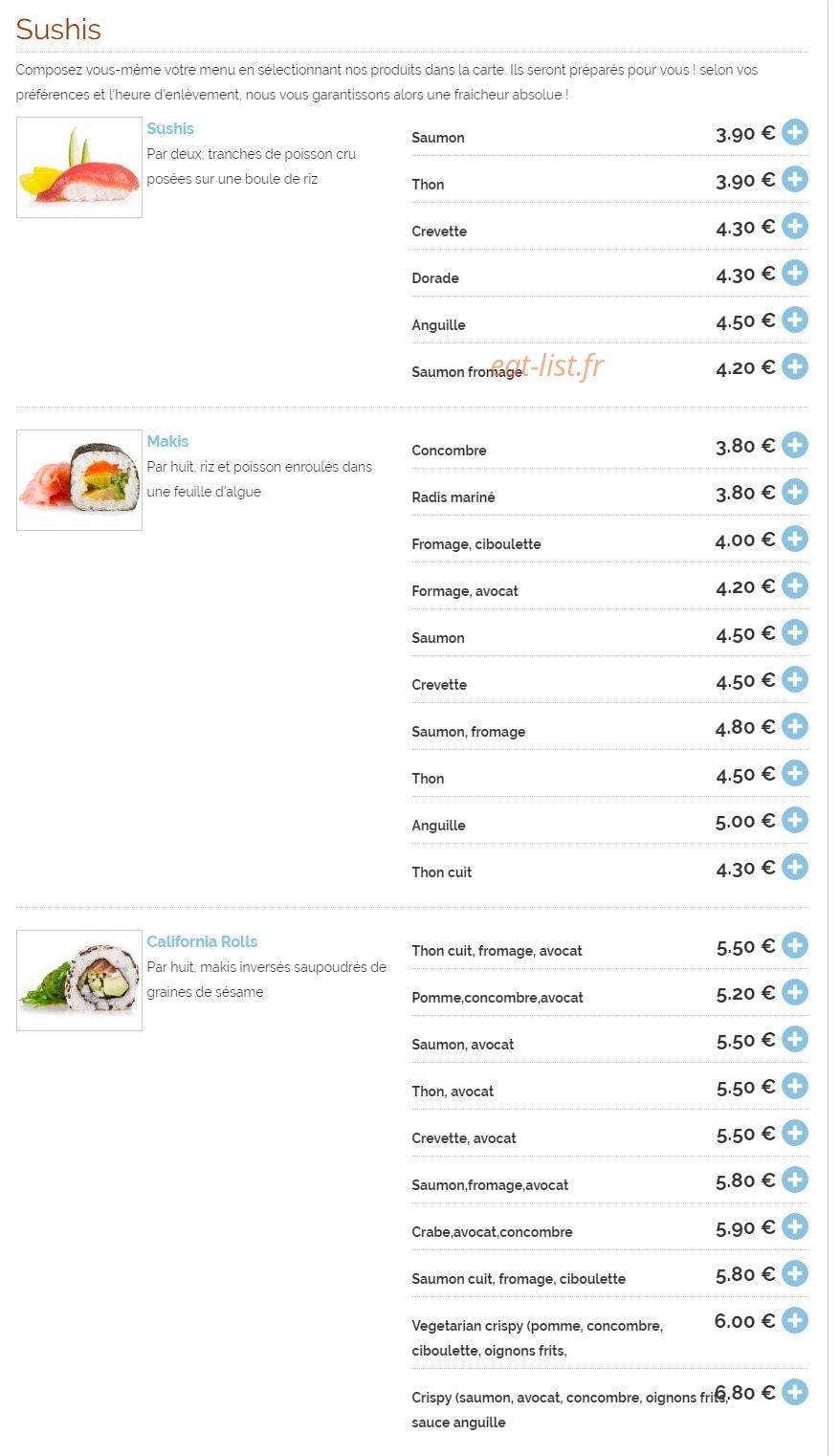 Shima sushi — carte page 1