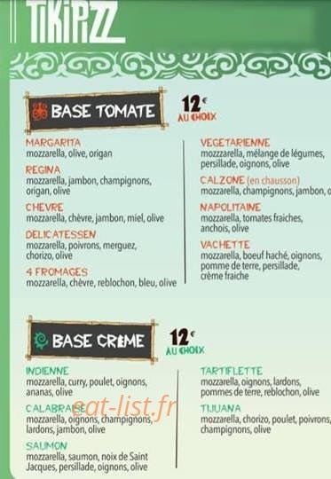 Tiki Pizz — carte page 1