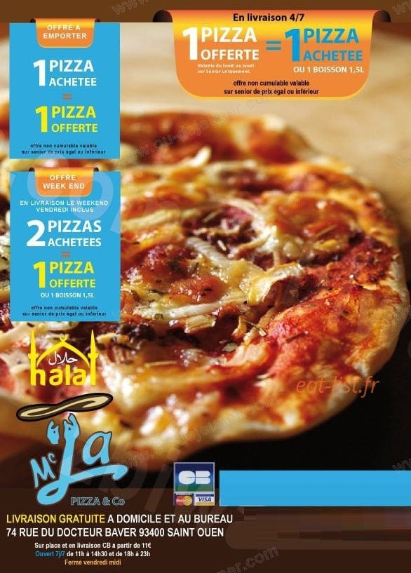 Mc'la Pizza — carte page 1