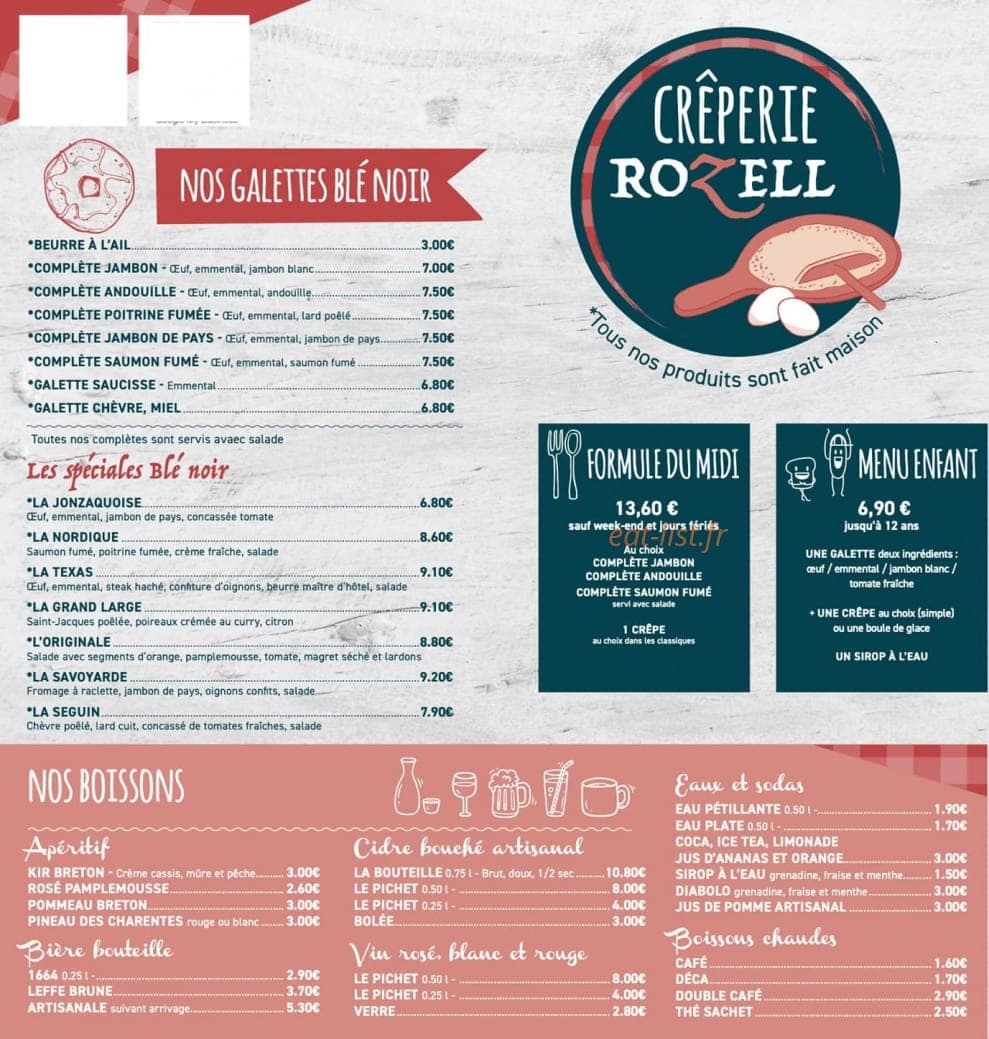 Crêperie Rozell — carte page 2