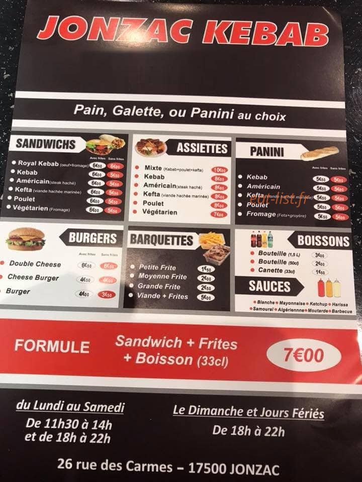 Jonzac Kebab — carte page 2