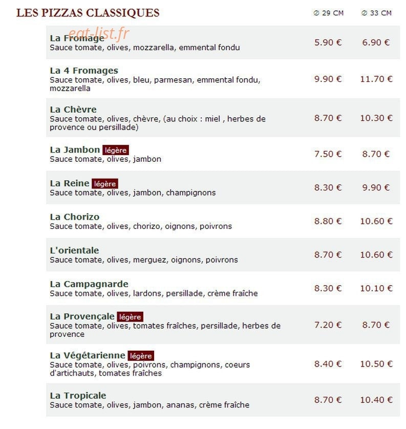 Le Kiosque à Pizzas — carte page 1