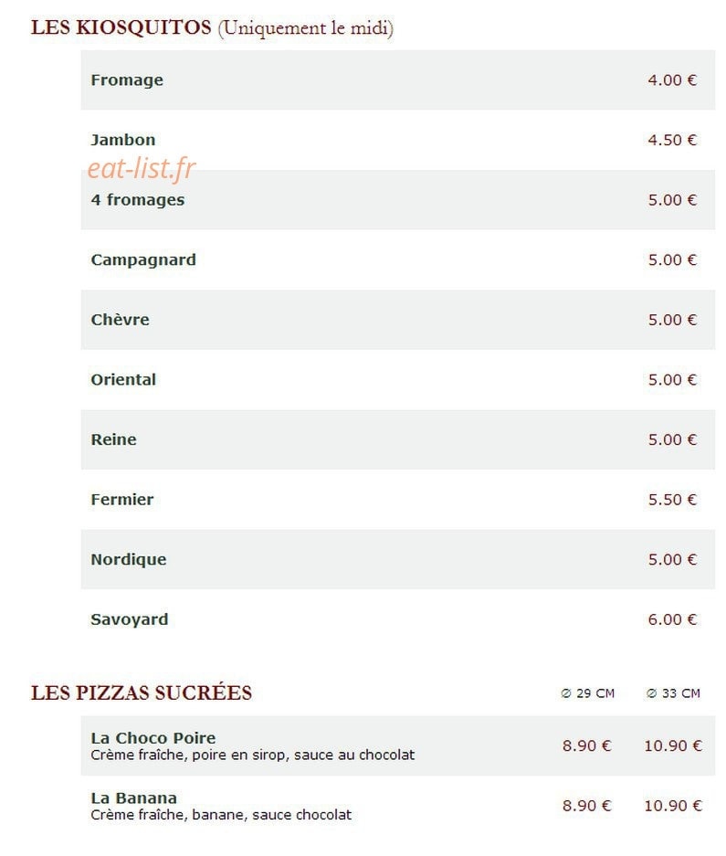Le Kiosque à Pizzas — carte page 3