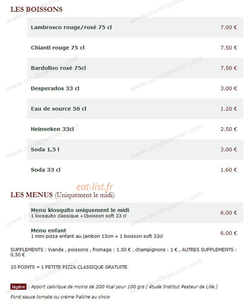 Le Kiosque à Pizzas — carte page 4