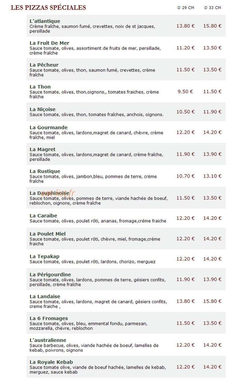 Le Kiosque à Pizzas — carte page 2