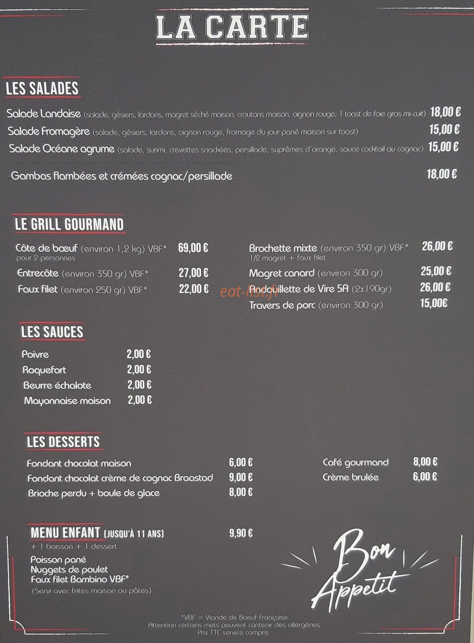 Chez David Le Gourmand — carte page 1
