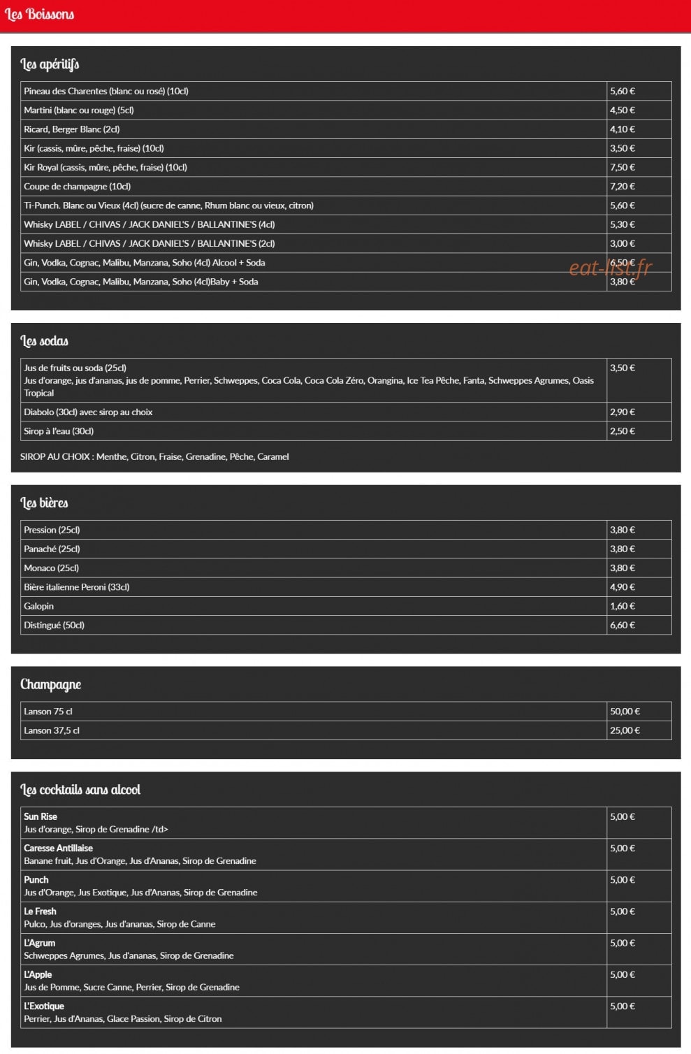 L'Auberge Italienne — carte page 10