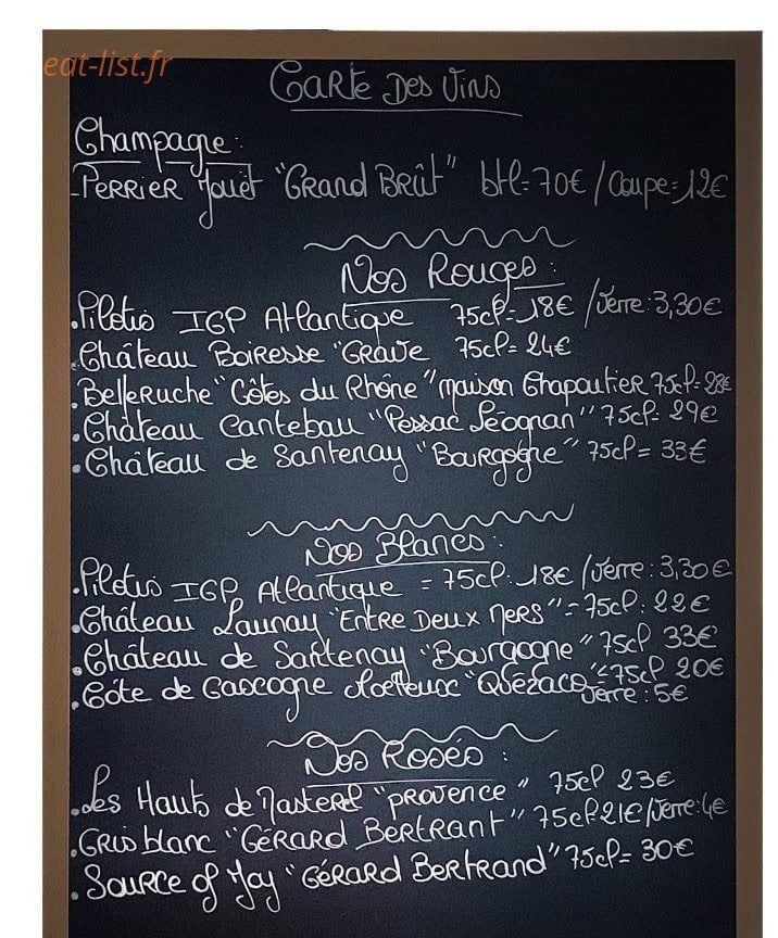 Carte et menu de La Fleur De Sel à Arvert — Les vins