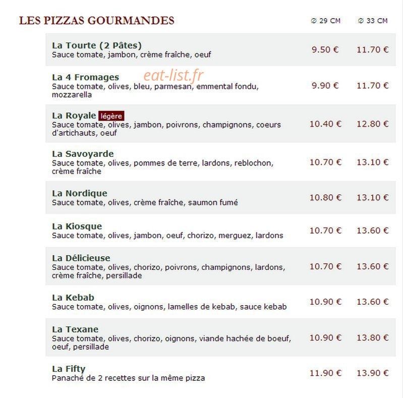 Le Kiosque à Pizzas — carte page 2