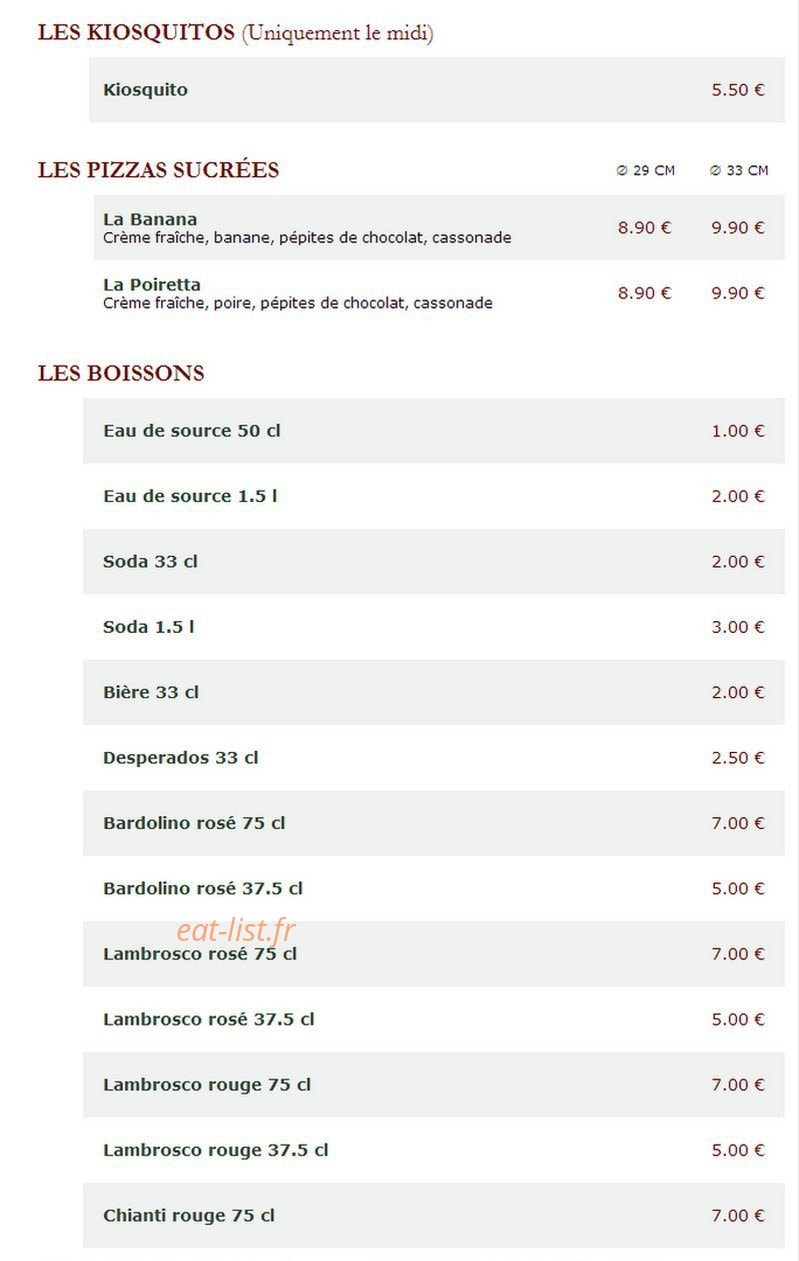 Le Kiosque à Pizzas — carte page 4