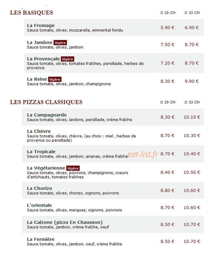 Le Kiosque à Pizzas — carte page 1