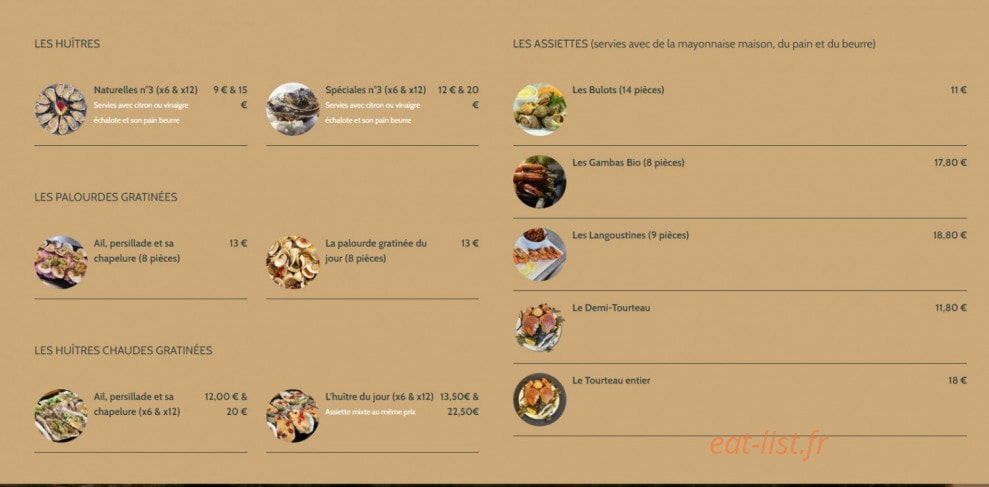 Carte et menu de La Moule à Facettes à Dolus d'Oleron — Les huîtres, assiettes, ...