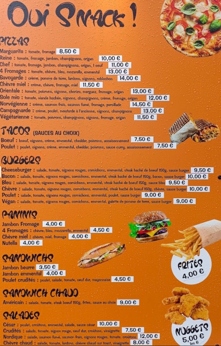 Oui snack — carte page 2