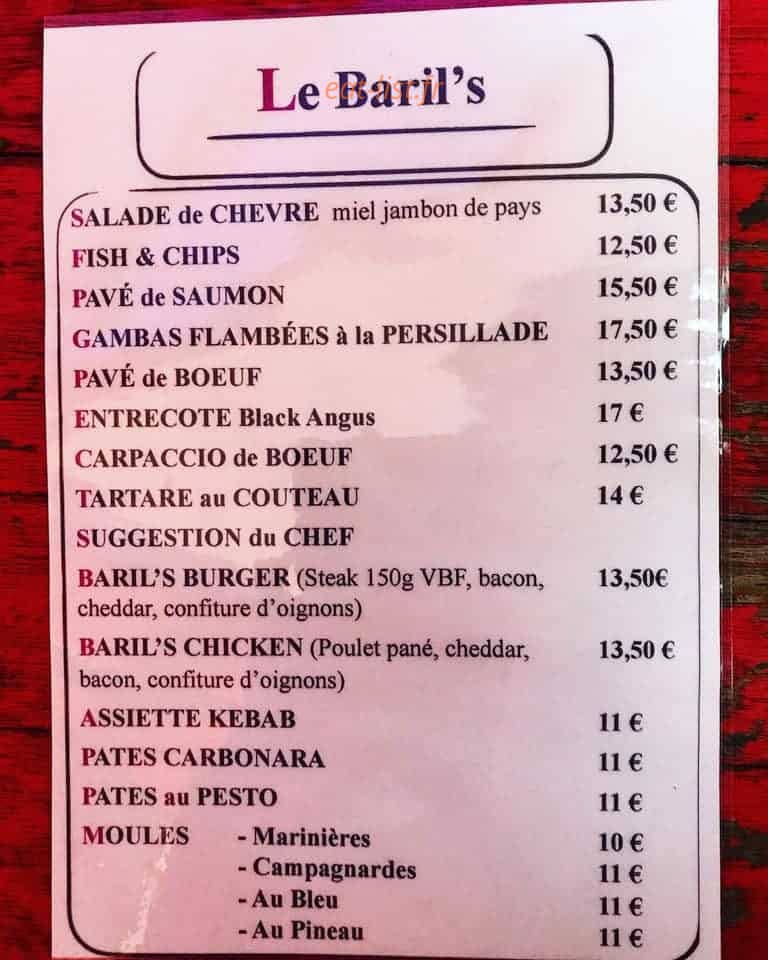 Le Baril'S — carte page 1