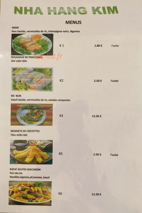 Nhà Hàng kim — carte page 1