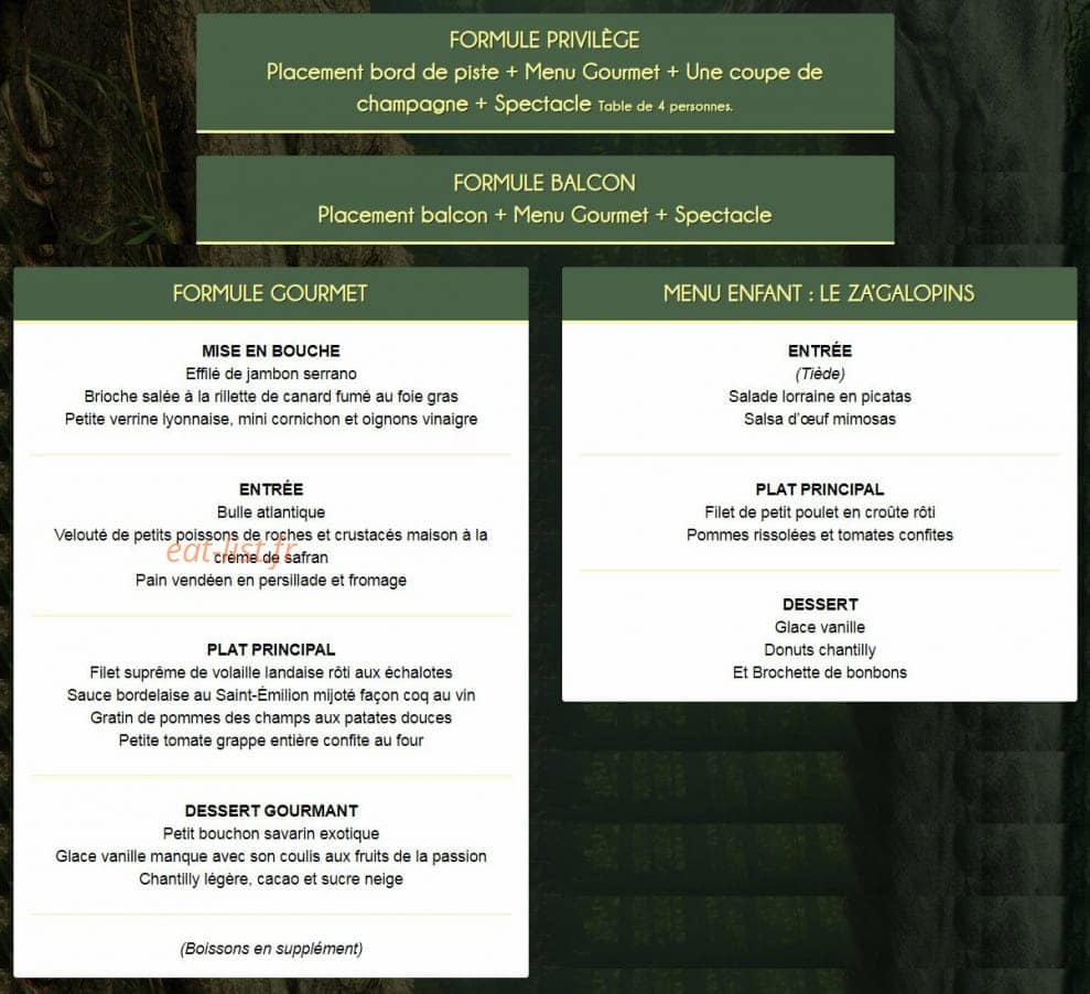 Zagal Cabaret — carte page 1