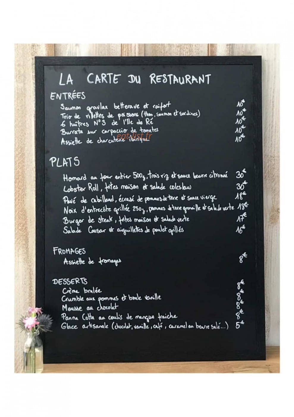 Carte et menu de Bistrot Côte et Homard à Le Bois Plage en Re — Exemple de menu