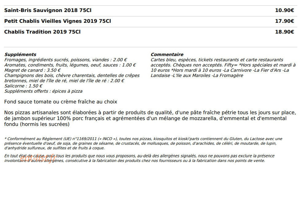 Le Kiosque à Pizzas — carte page 6