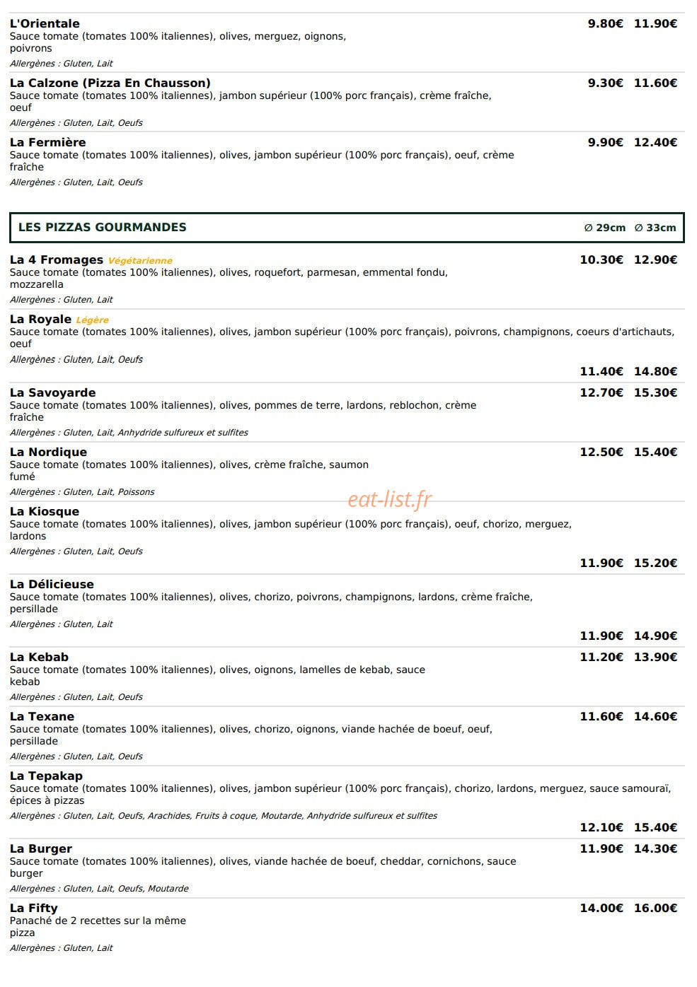 Le Kiosque à Pizzas — carte page 2