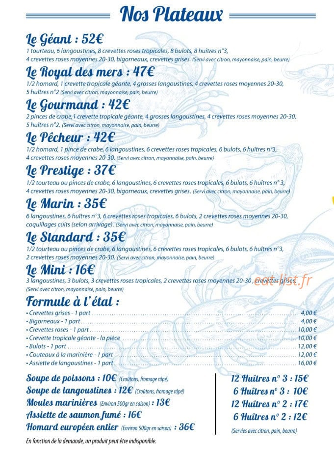 Carte et menu de Chez Christine et Jean-Luc à L' Eguille — Plateaux