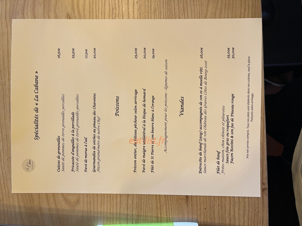 La Cabane — carte page 2