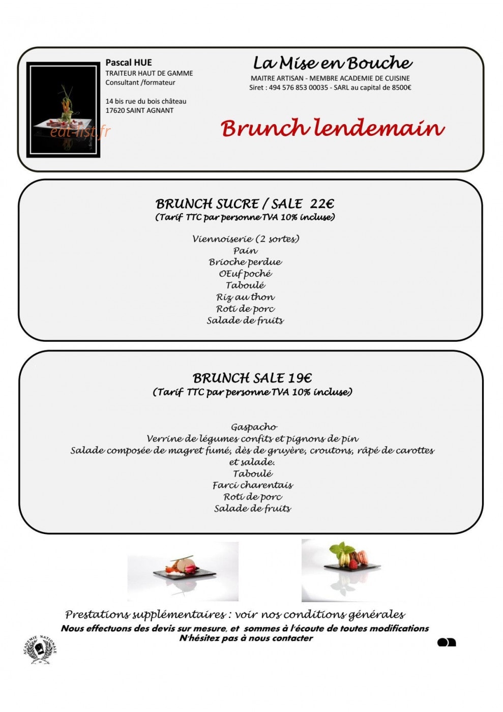La mise en bouche — carte page 1