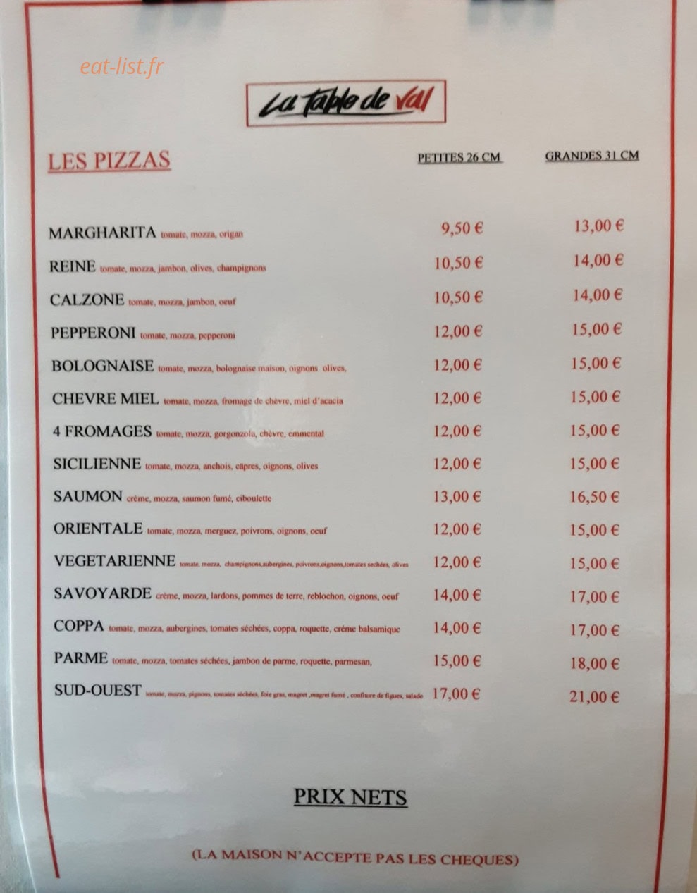 La Table de Val — carte page 1