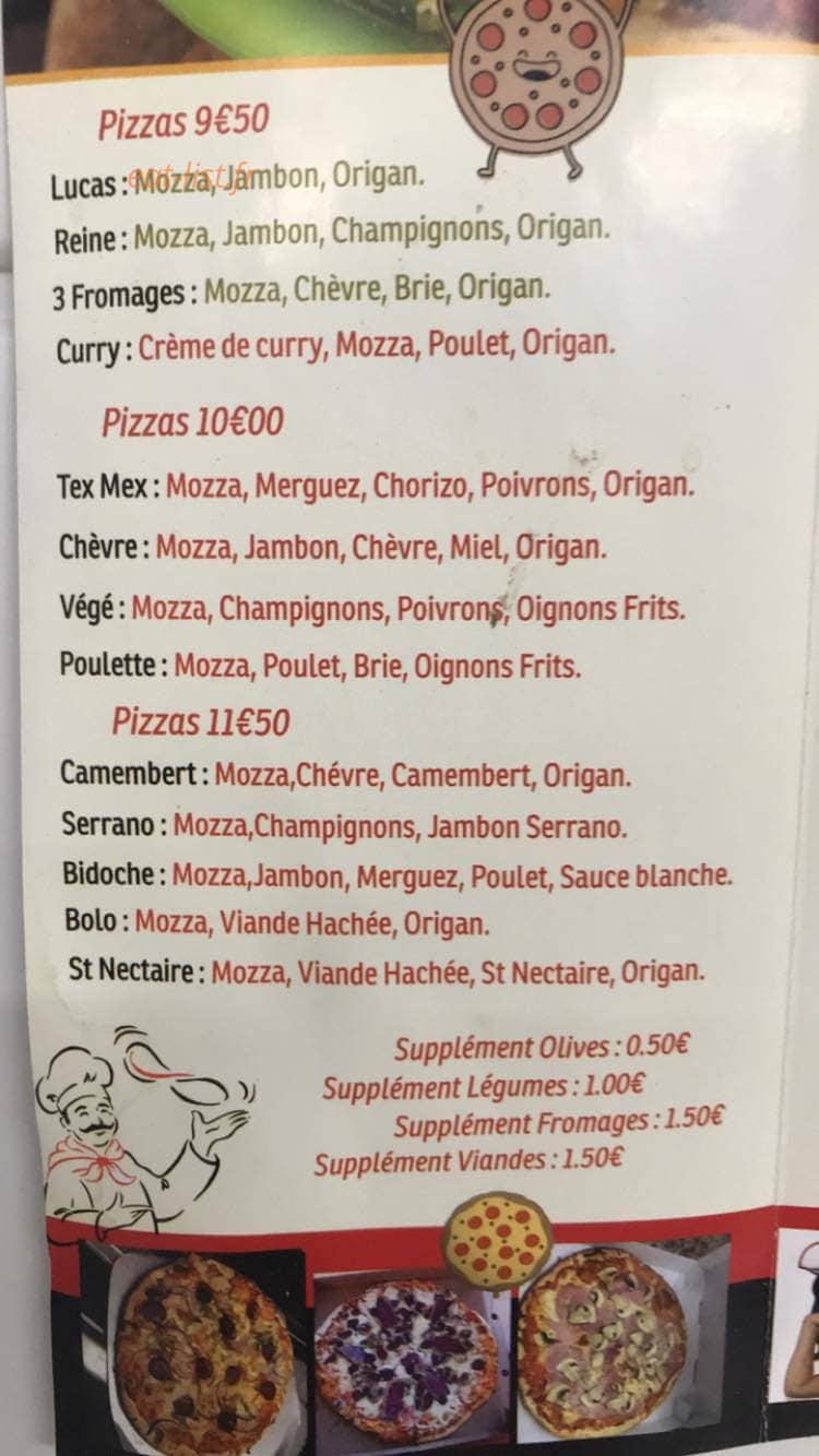 Luca's Pizza — carte page 1