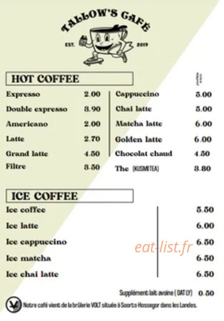 Tallow's Cafe — carte page 3
