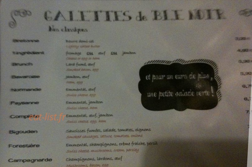 La Creperie — carte page 1