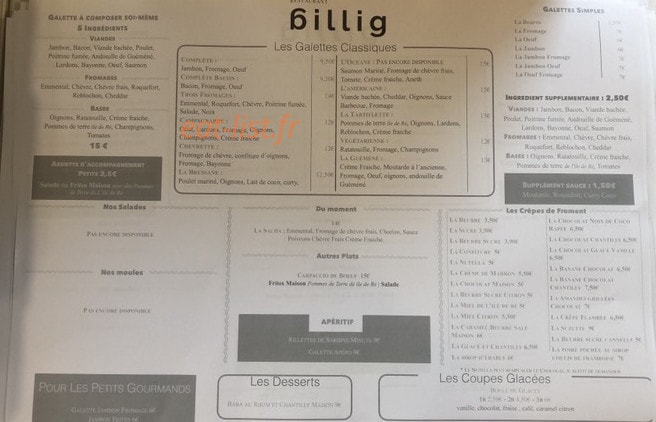 Billig La Crépe — carte page 1