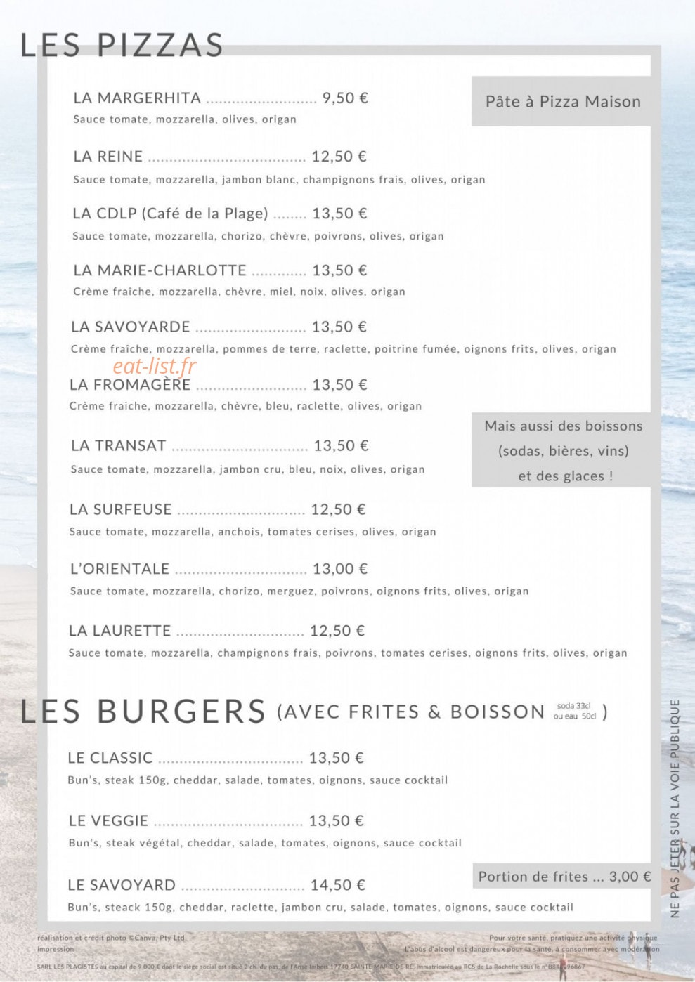 Le Café de la Plage — carte page 1