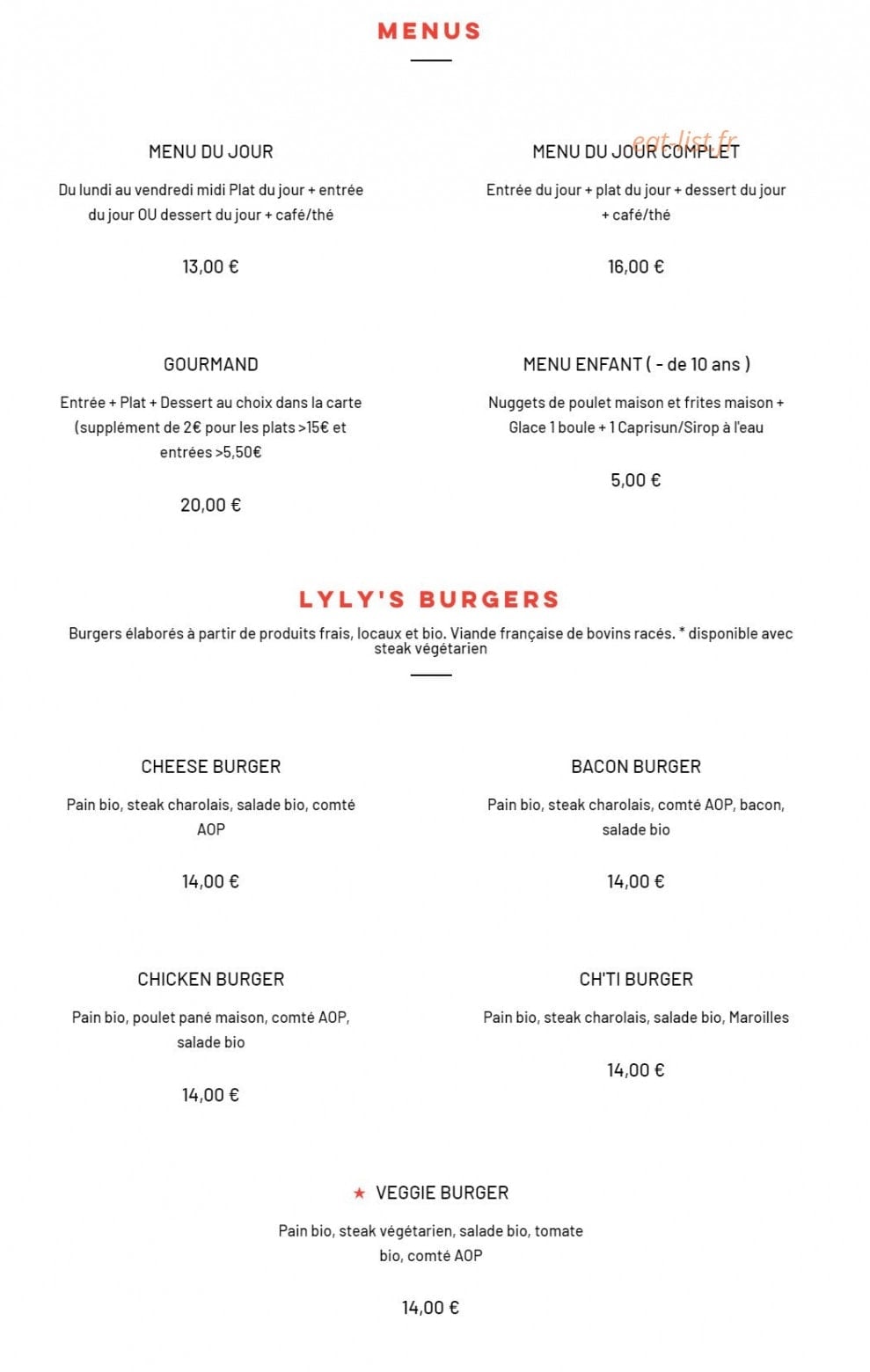 Bistro LyLy — carte page 1