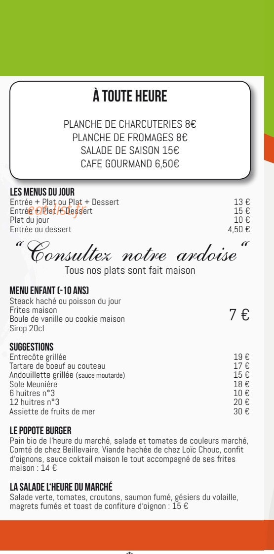 La Popote du Marché — carte page 2