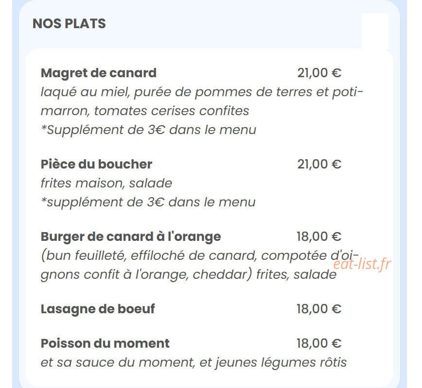 Le Bistrot de Côté Océan — carte page 2