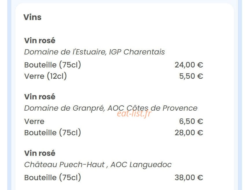 Le Bistrot de Côté Océan — carte page 14