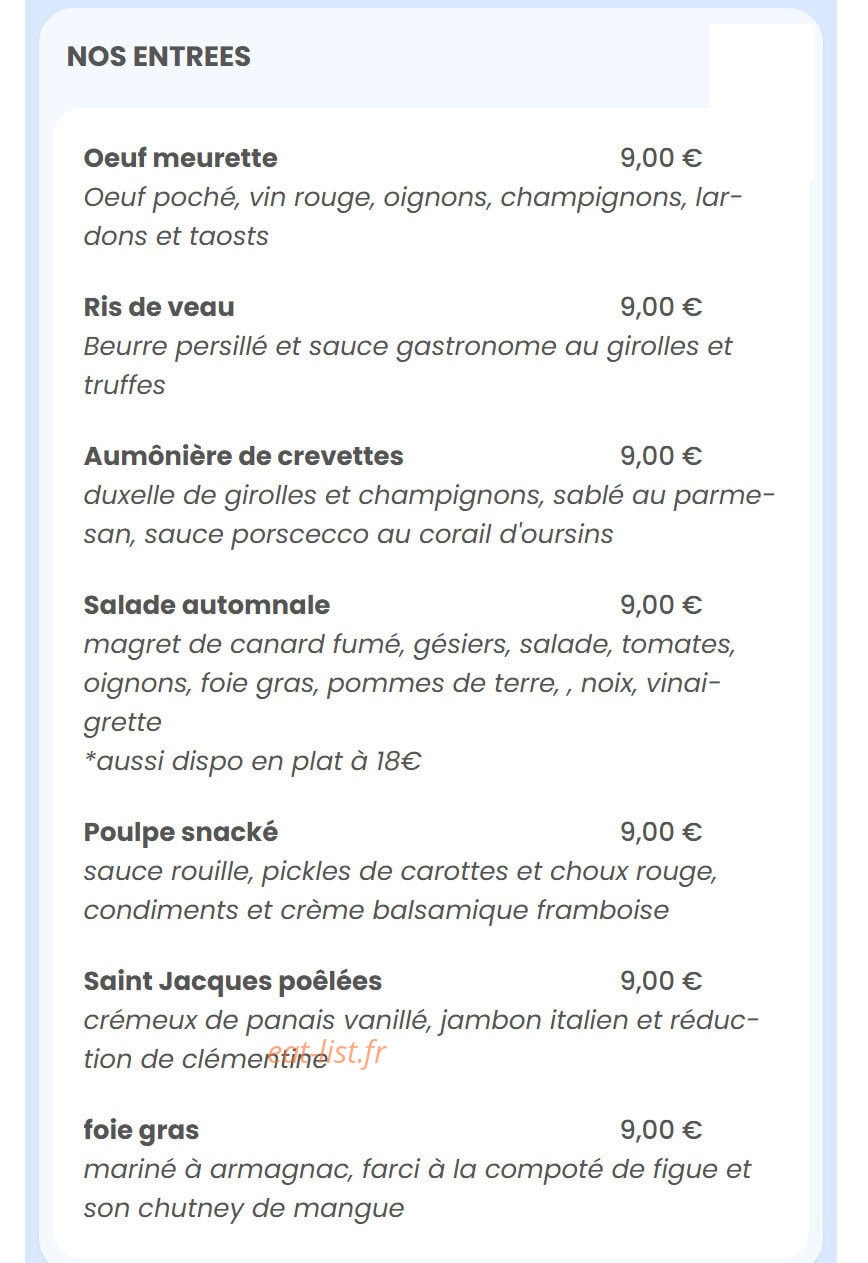 Le Bistrot de Côté Océan — carte page 1